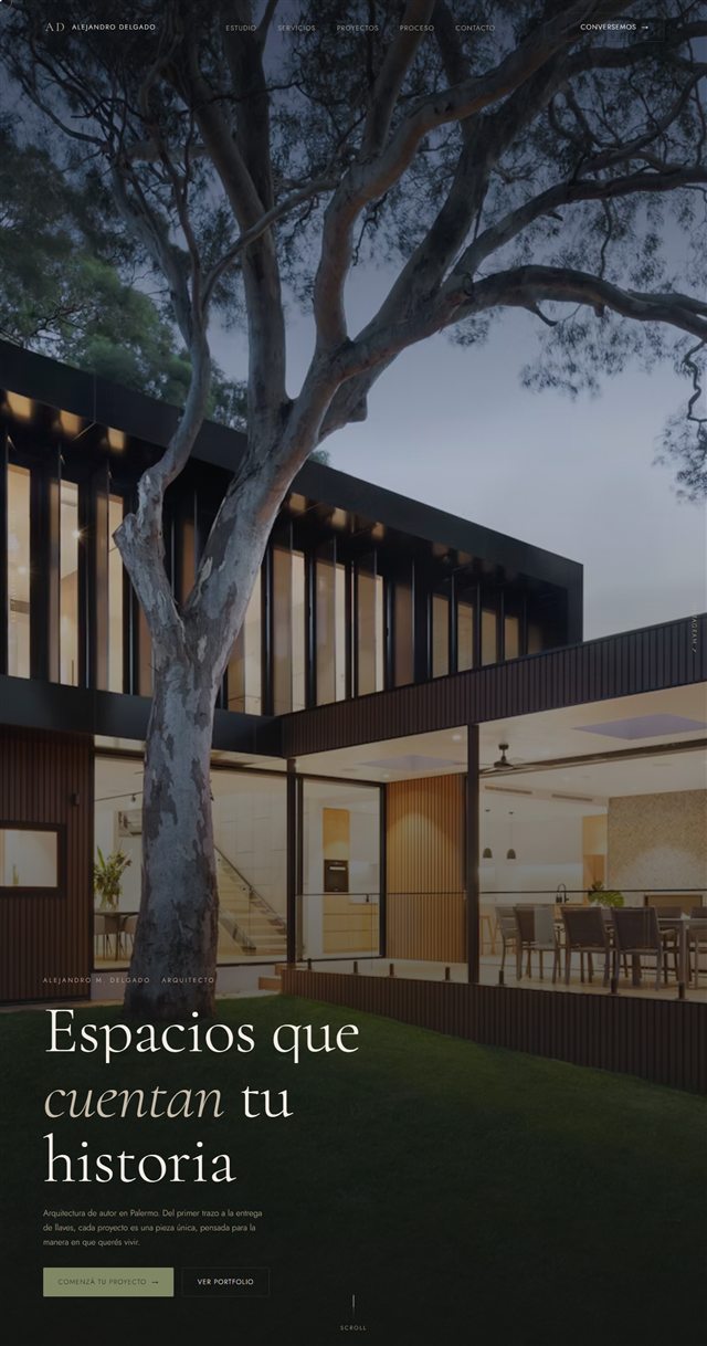 Landing de Alejandro Delgado, arquitecto — hero a pantalla completa